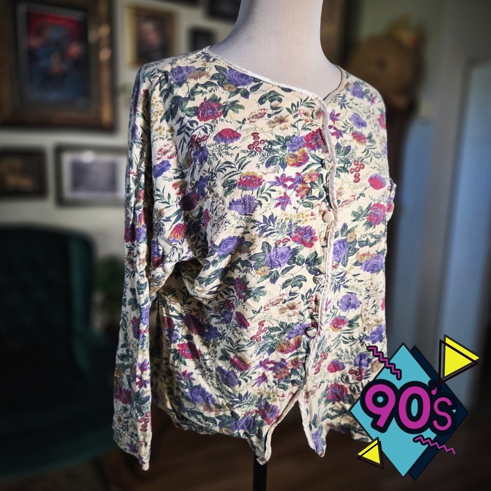 Victorias Secret Floral Cardigan Vintage 90s Cotton Button Front Top Pajamas M‎